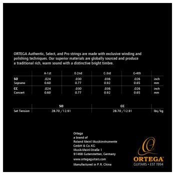 Струни за сопрано укулеле черни Ortega UKABK-SO