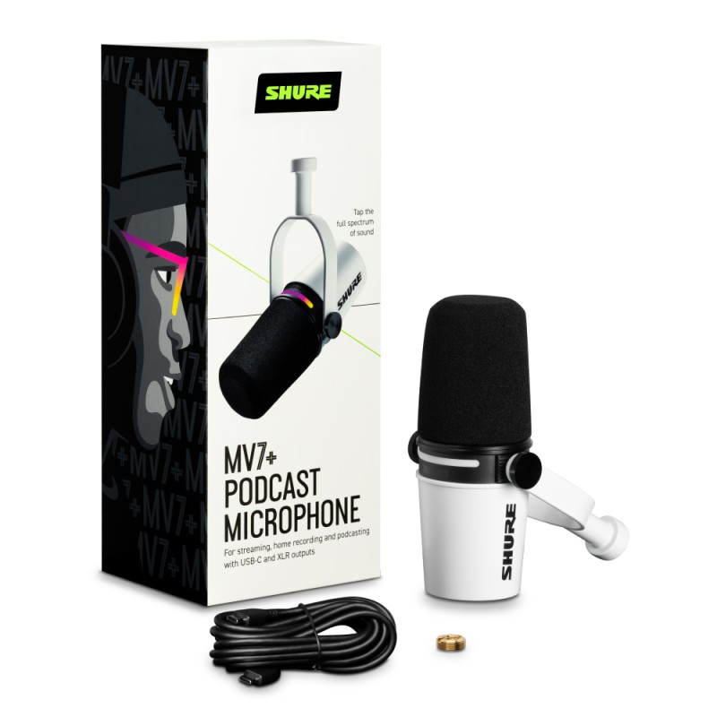 SHURE MV7+ Динамичен подкаст микрофон, бял