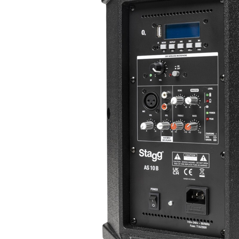 Stagg AS10B Активна двулентова тонколона 10" с микрофон и Bluetooth
